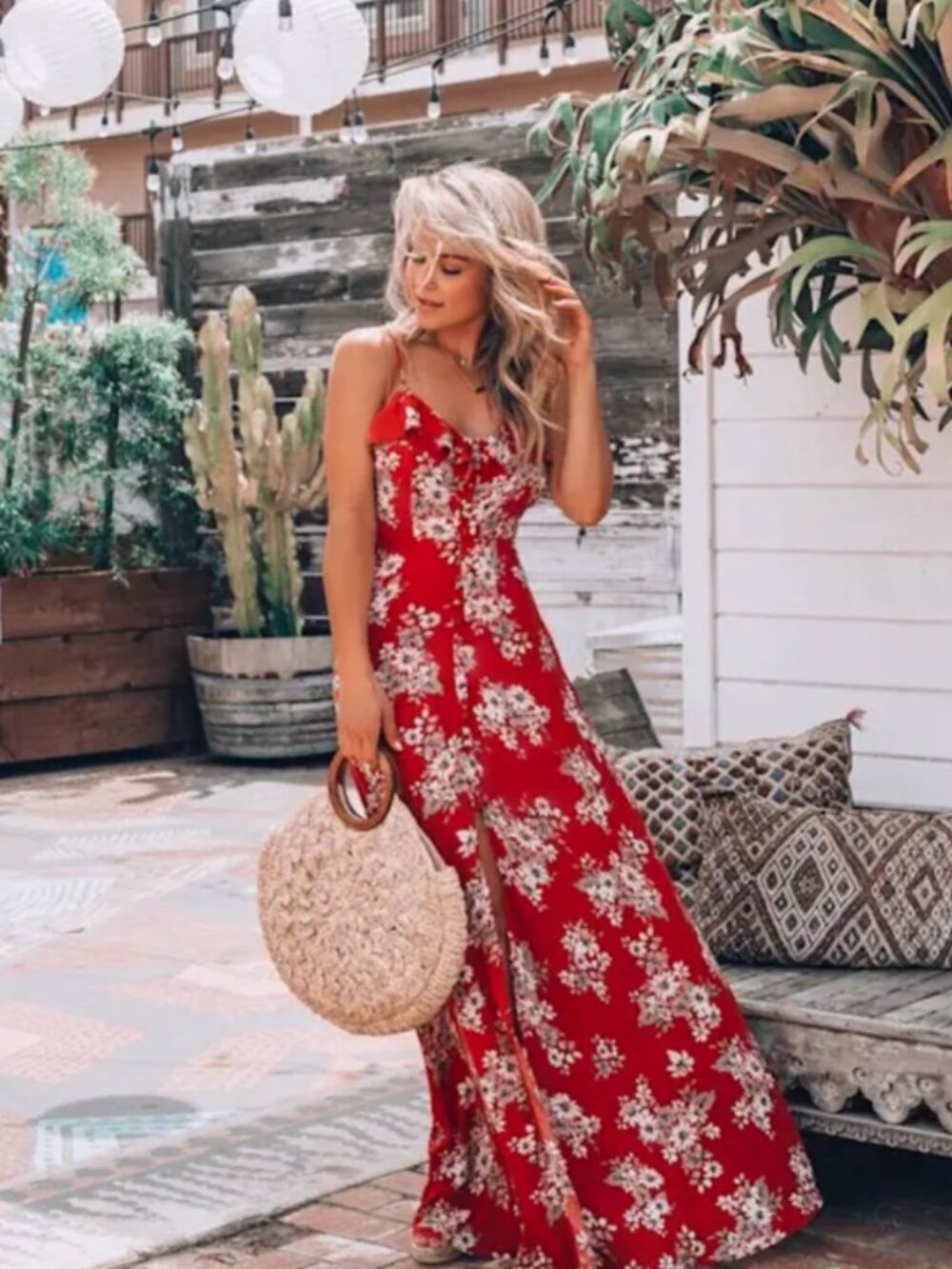 | lulus • bloom on rust red floral print maxi dress • small |